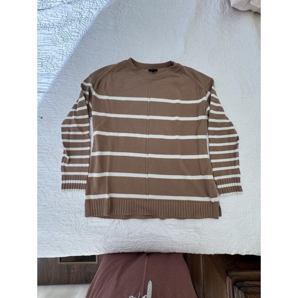 Talbots Tan & Ivory Stripe Pullover Sweater Size MP Medium Petite